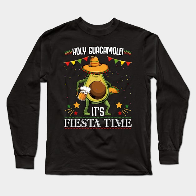 Avocado - Holy Guacamole! It's Fiesta Time - Mexican Sombrero Long Sleeve T-Shirt by Lumio Gifts